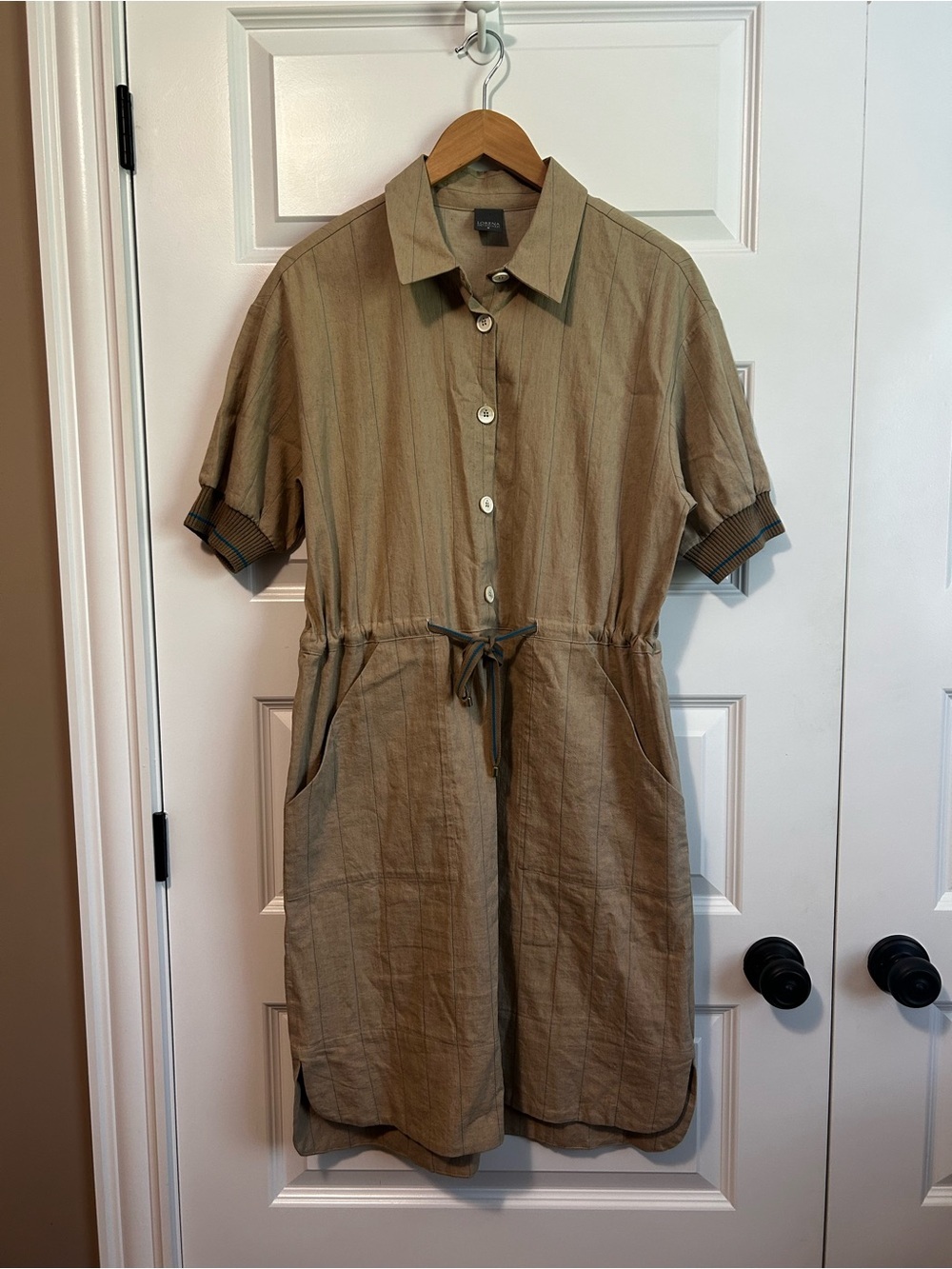 Lorena Antoniazzi Tan Button-Front Drawstring Shirt Dress Linen Cotton Italian